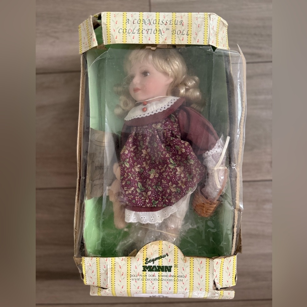 Seymour Mann Porcelain Doll in Burgundy Floral Dress